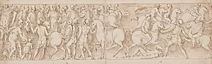 Sarmaterne underkaster sig kejseren; romerne angriber barbarer by Giovanni Guerra