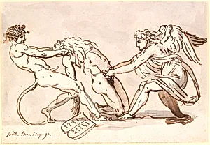 Satan og englen strides om Moses' lig by Nicolai Abildgaard