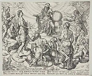 Satan opfordrer Herren til ikke at beskytte Job by Philips Galle