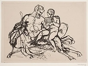 Satyr undervises i at spille syrinx by Ubekendt