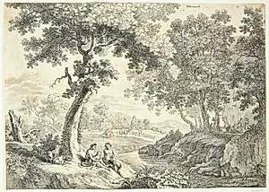 Satyrfamilie siddende under et træ by Ubekendt