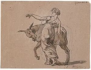 Scene af Apulejus' "Det gyldne æsel" 10.bog. Den fornemme dame opmuntrer æslet by Nicolai Abildgaard
