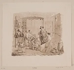 Scene foran en romersk hattemagerbutik by Sophus Schack
