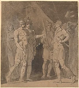 Scene fra Voltaires "Le triumvirat", muligvis 1.akt., 4.scene by Nicolai Abildgaard