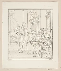 Scene fra Walter Scotts roman "Slottet Pontefact" by Edvard Sonne