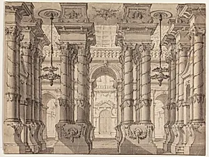 Scenografi til en paladsgård by Ubekendt
