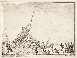 Sejlbåd, der står ud fra en hollandsk strand