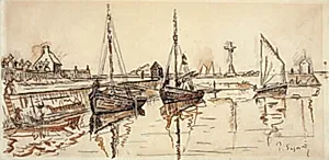 Sejlskibe i Barfleurs havn by Paul Signac