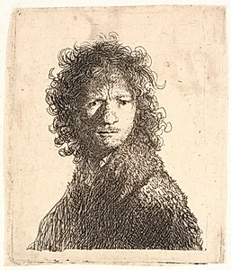 Selvportræt, barhovedet. Lille plade by Rembrandt van Rijn