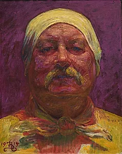 Selvportræt en face. Lampelys by Kristian Zahrtmann