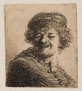 Selvportræt, leende by Rembrandt van Rijn