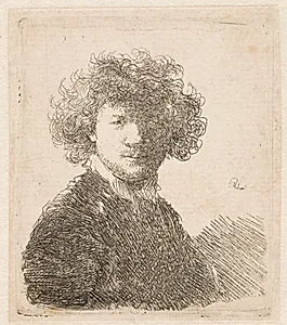 Selvportræt med krøllet hår by Rembrandt van Rijn