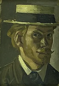 Selvportræt med stråhat by Edvard Weie