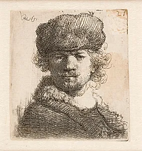 Selvportræt med svær pelshue by Rembrandt van Rijn