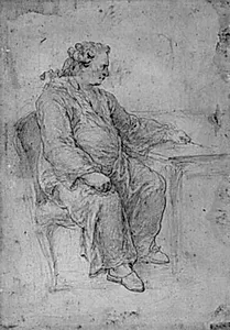 Selvportræt, siddende ved et firkantet bord by C.G. Pilo