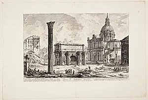 Septimius Severus' triumfbue, med SS. Martina e Luca-kirken til højre by Giovanni Battista Piranesi