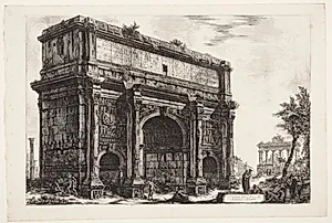 Septimus Severus' triumfbue; Saturn-templet i det fjerne by Giovanni Battista Piranesi