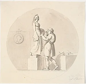 Sergel arbejder i sit atelier med at hugge en statue af Minerva by J.F. Clemens