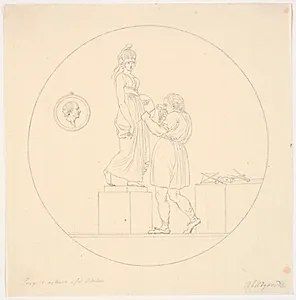 Sergel arbejder i sit atelier med at hugge en statue af Minerva by J.F. Clemens