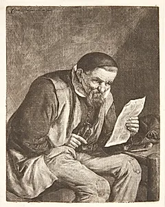 Siddende bonde, der læser et brev by Cornelis Dusart