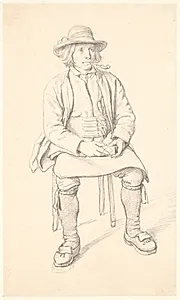 Siddende dalbonde med pibe i munden by Wilhelm Marstrand