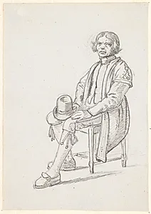 Siddende dalkarl med hatten på knæene by Wilhelm Marstrand