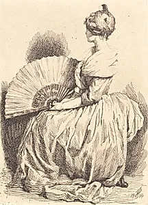 Siddende dame med vifte