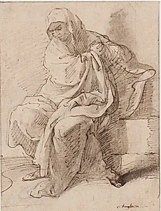 Siddende, draperet kvinde by Ubekendt