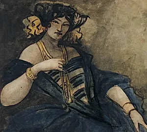 Siddende, elegant klædt kvinde, halvfigur by Constantin Guys