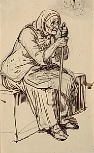 Siddende gammel kone by Wilhelm Marstrand