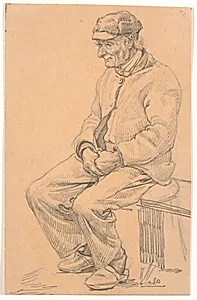 Siddende gammel mand. Fra "Stokken" i Hornbæk by Viggo Johansen