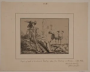 Siddende jæger og en hund