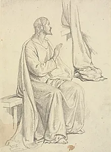 Siddende Jesus, samt draperistudie by Wilhelm Marstrand