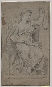 Siddende Justitia. (Studie efter figur i Sala di Costantino, Vatikanet, Rom) by Hendrik Krock