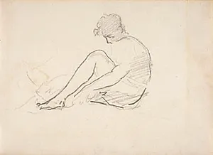 Siddende kvinde (En let skitse af et mandshoved) by Édouard Manet