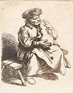 Siddende kvinde med en kande by Cornelis Pietersz Bega