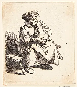 Siddende kvinde med en kande by Cornelis Pietersz Bega