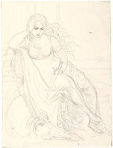 Siddende kvinde med et sværd i venstre hånd by C.G. Kratzenstein Stub