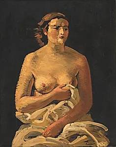 Siddende kvindelig model, halvnøgen. by André Derain
