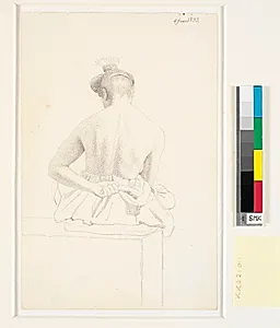 Siddende kvindelig model set bagfra by Erling Eckersberg