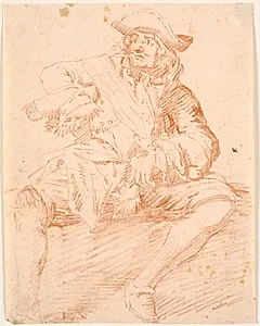 Siddende mand, hel figur forfra