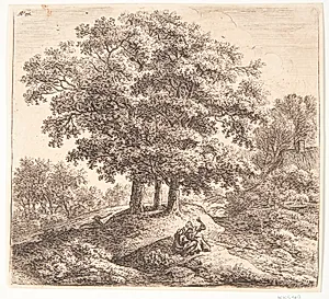 Siddende mand og kvinde ved en hulvej by Anthonie Waterloo