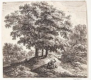 Siddende mand og kvinde ved en hulvej by Anthonie Waterloo