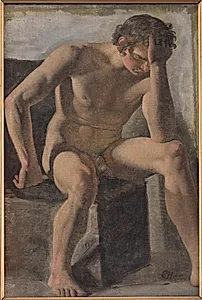 Siddende mandlig model by Constantin Hansen