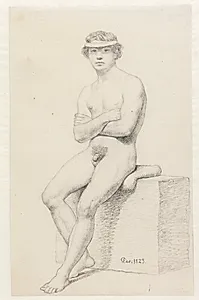 Siddende mandlig model. by C.W. Eckersberg