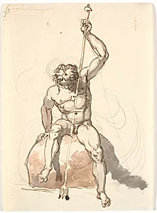 Siddende mandsfigur med trefork by Nicolai Abildgaard