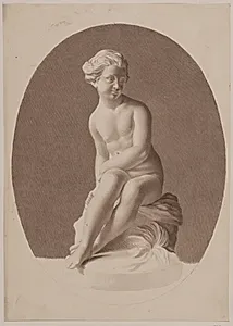 Siddende nøgen dreng. Studie efter skulptur. Oval komposition by Johann Heusinger