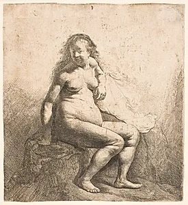 Siddende nøgen kvinde by Rembrandt van Rijn