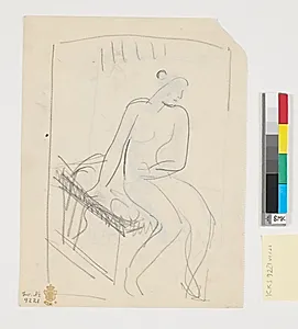 Siddende nøgen kvindelig model by Isakson, Karl