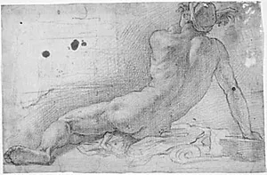 Siddende, nøgen mand set fra ryggen by Bernardino Poccetti